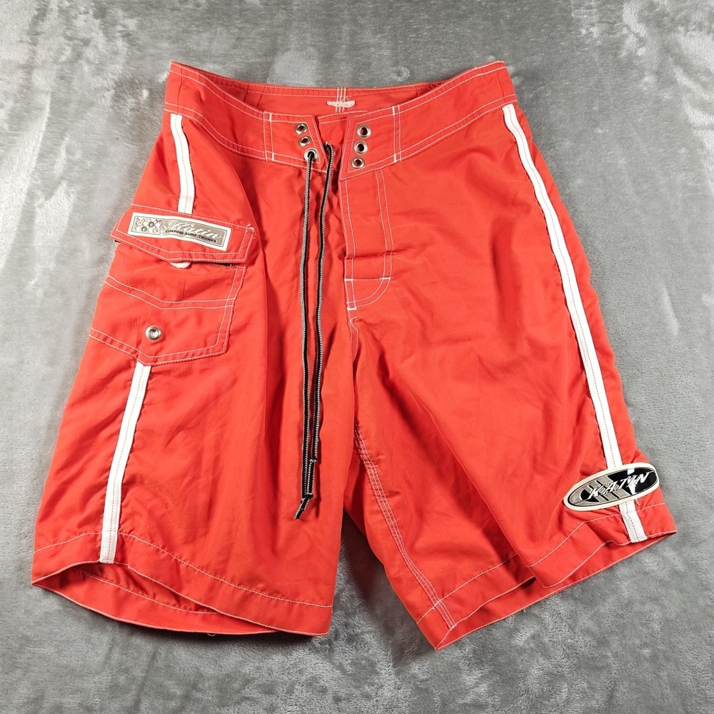 Vintage Katin Board Short Men 28 Orange Striped Cargo Swim Trunks Surf Beach Y2K